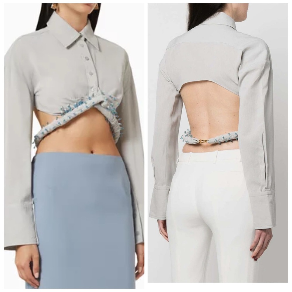 Jacquemus Stylish Powder Blue/Gray Cropped Blouse